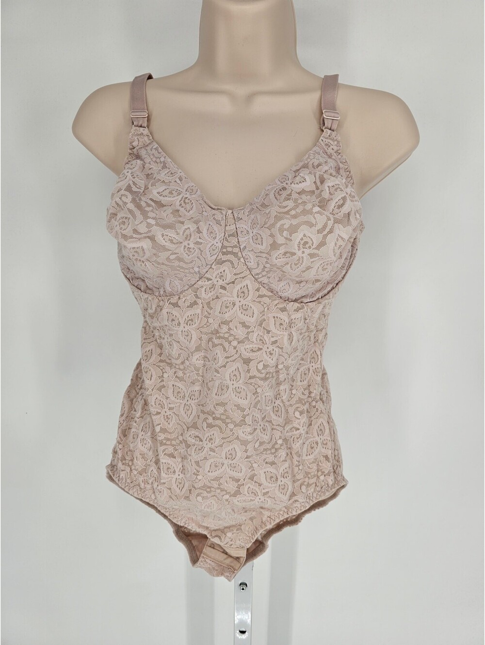 Vintage 1990s Maidenform Womens Sz 36D Bodysuit Full Lace Beige